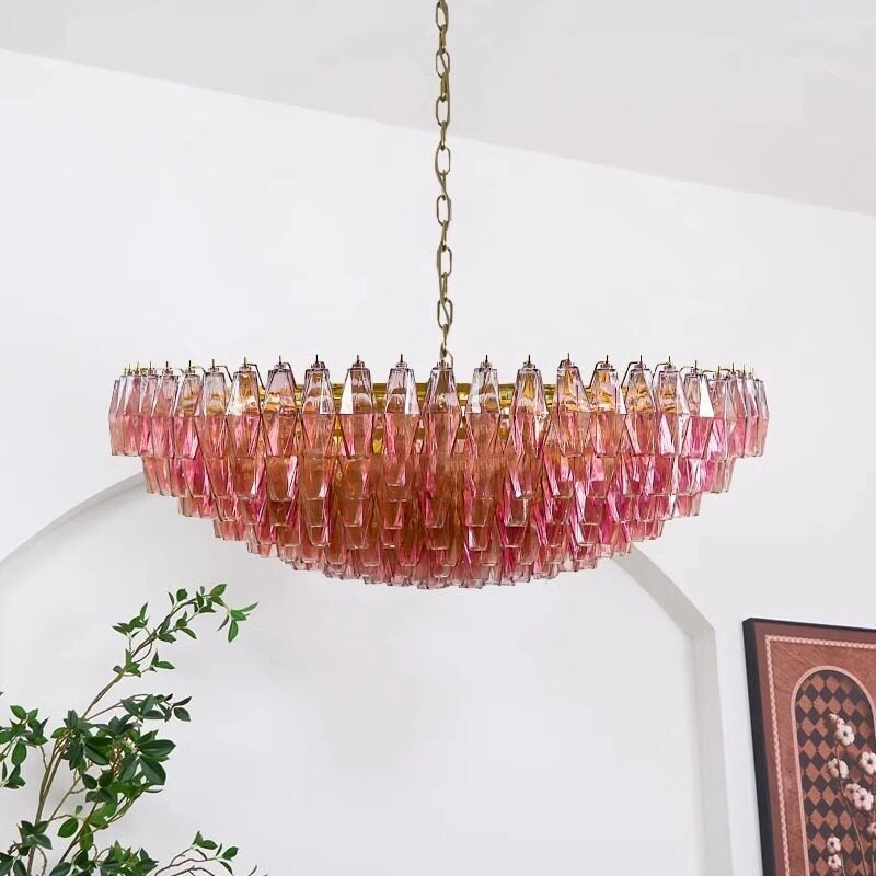 Pink Poliedri Murano designer living room chandelier dining room hotel lamp