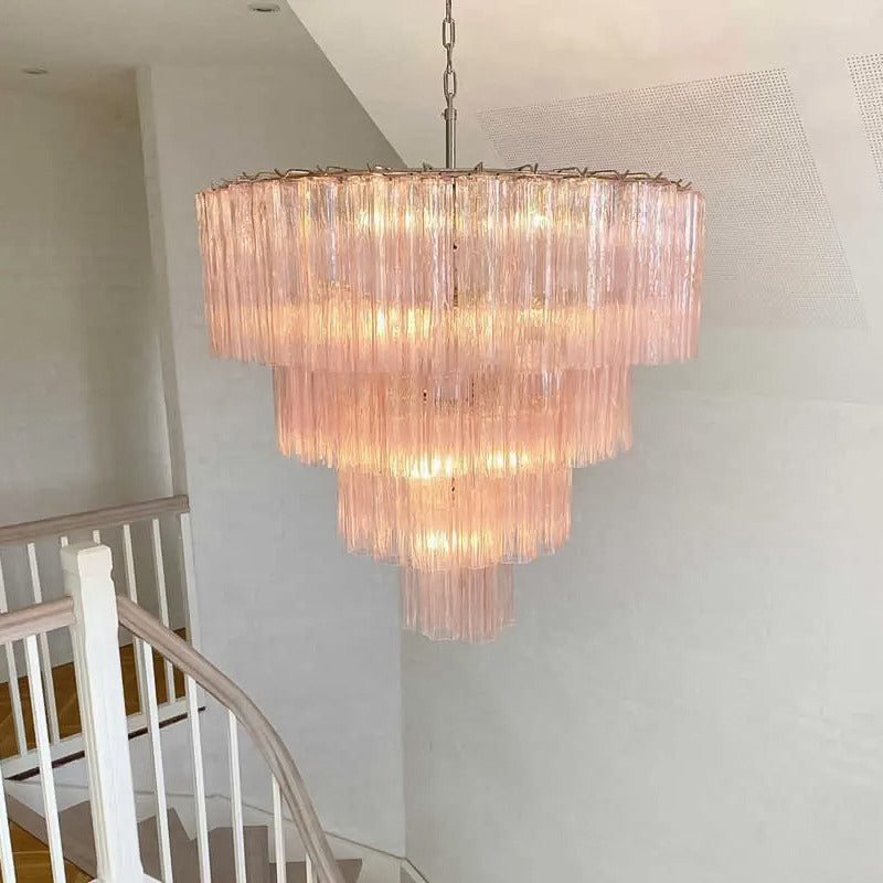Vintage murano star tube glass chandelier Pink