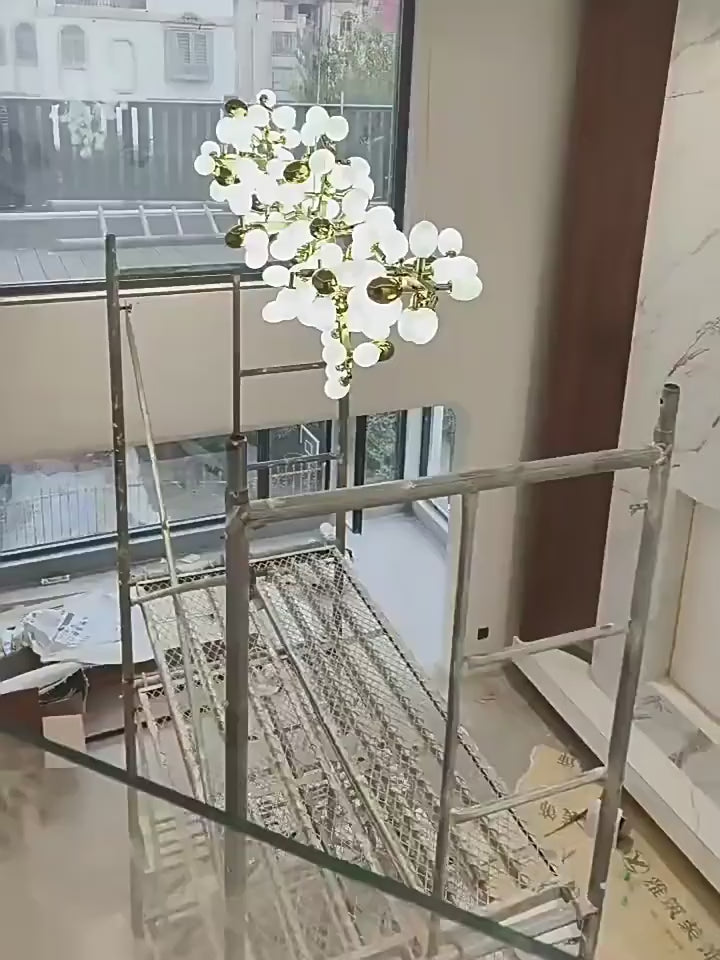 Luxury white glass cluster chandelier with artistic branch design