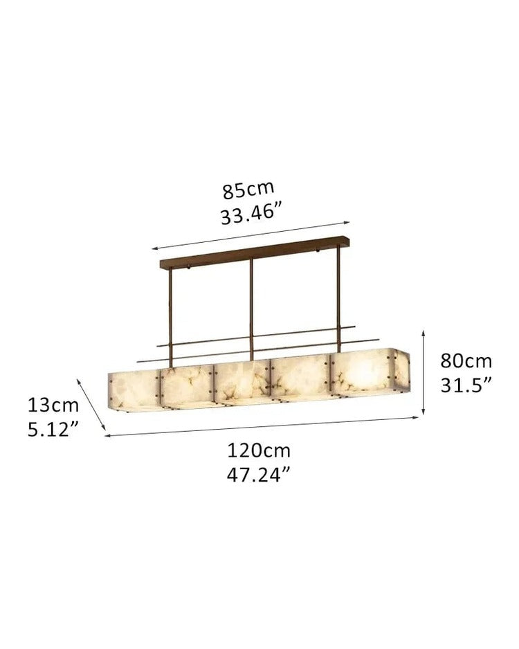 Dimension drawing for 120cm rectangular alabaster brass chandelier