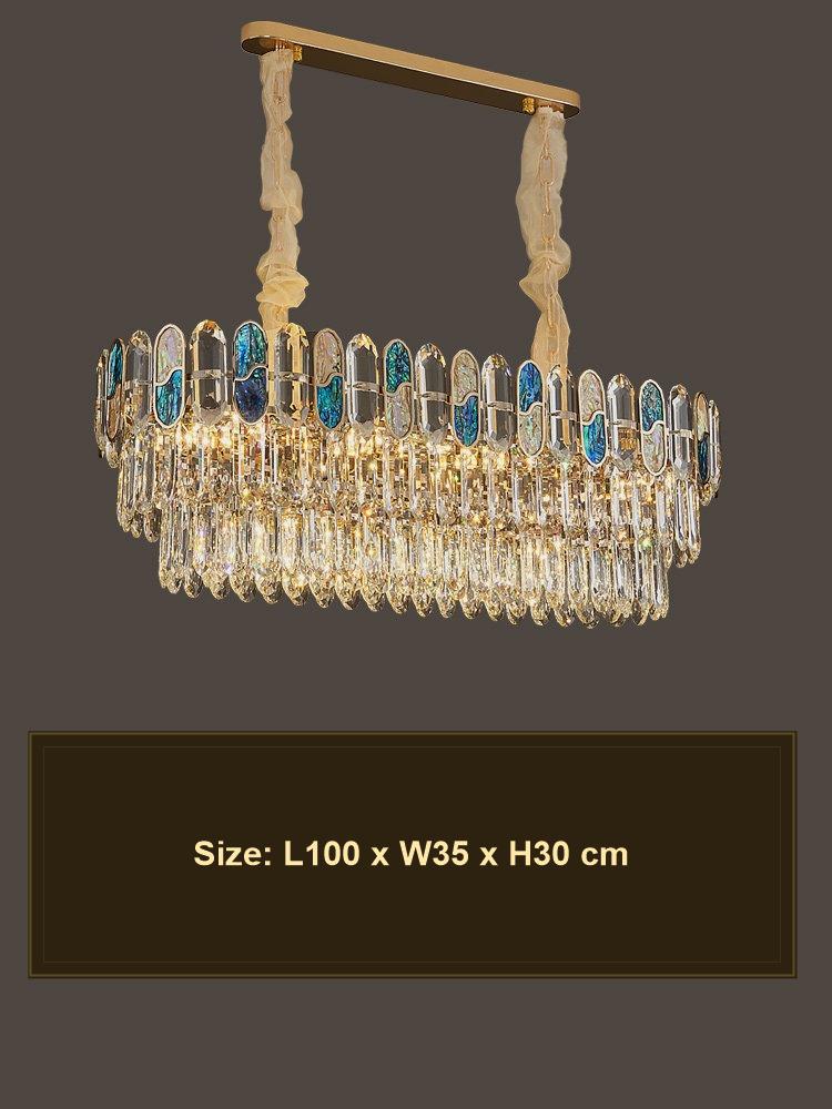 Rectangular blue abalone glass crystal chandelier size L100 W35 H30 cm