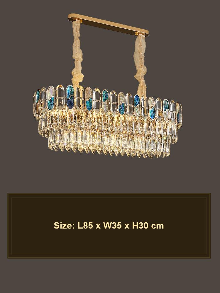 Rectangular blue abalone glass crystal chandelier size L85 W35 H30 cm