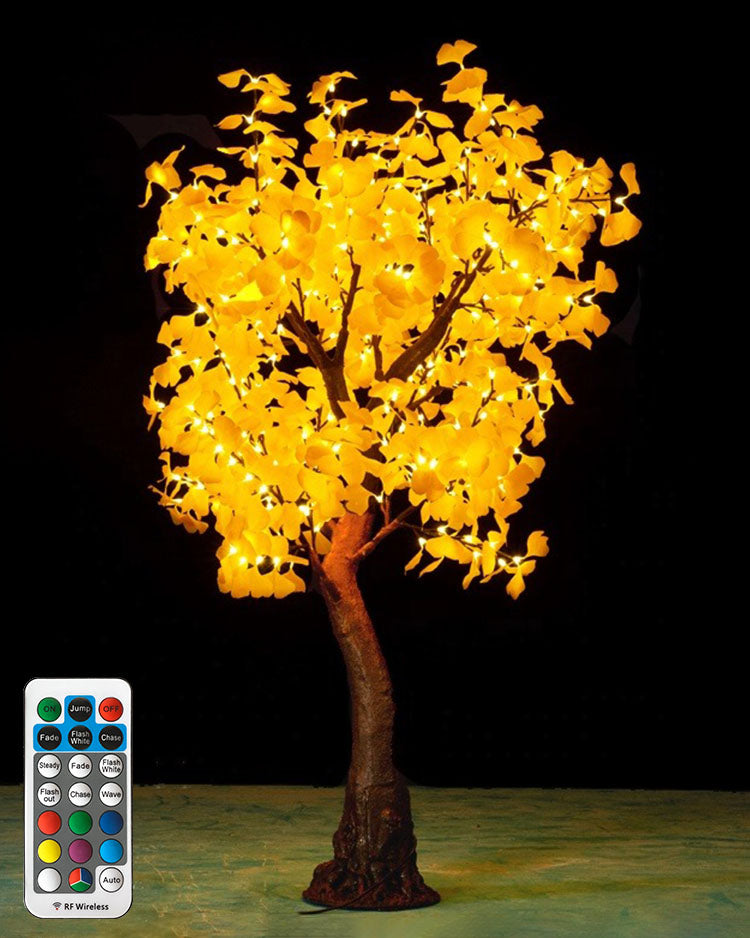 Yellow lit RGBW ginkgo tree light 2m, 560 LEDs, IP65 waterproof outdoor decorative tree lamp with remote