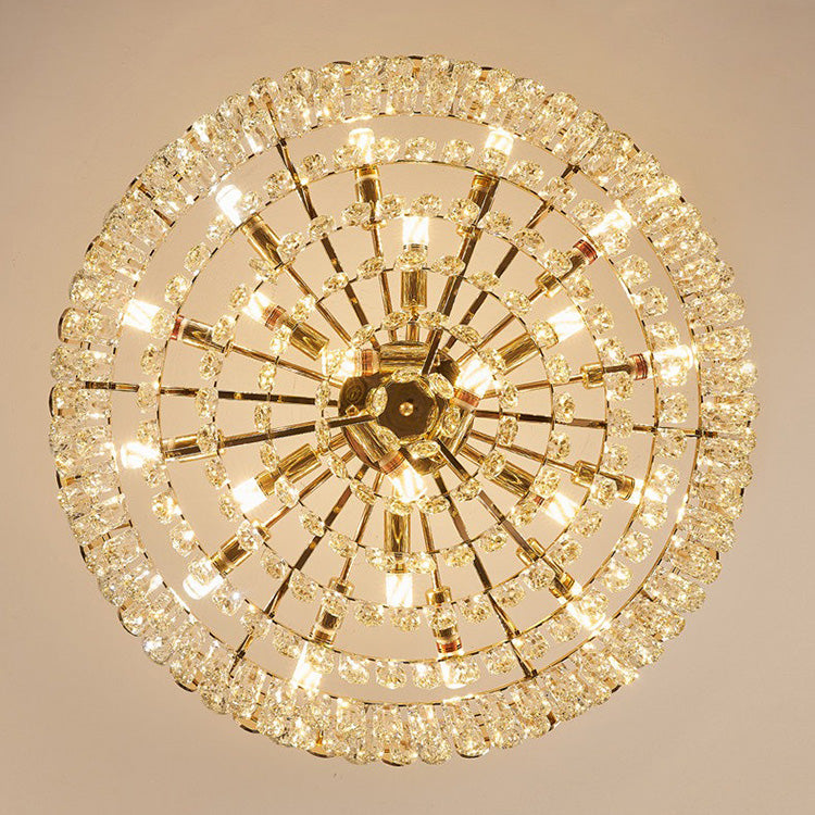 Bottom view of round blue abalone crystal chandelier