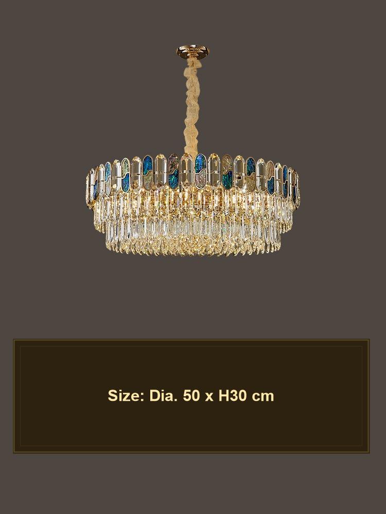 Round blue abalone glass crystal chandelier size D50 H30 cm