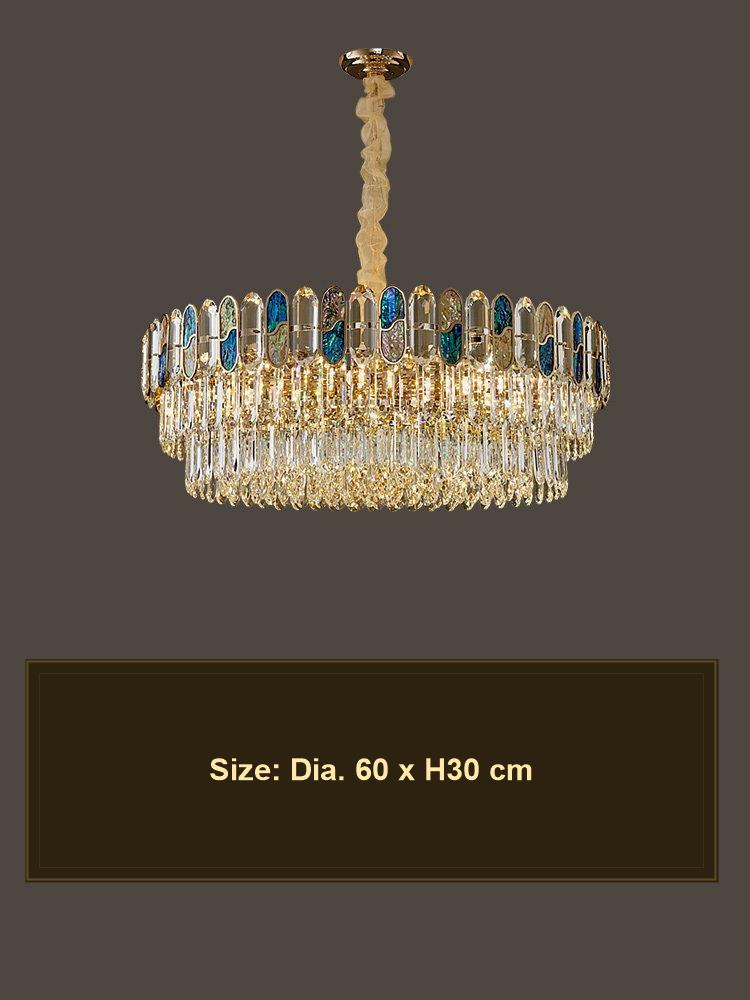 Round blue abalone glass crystal chandelier size D60 H30 cm