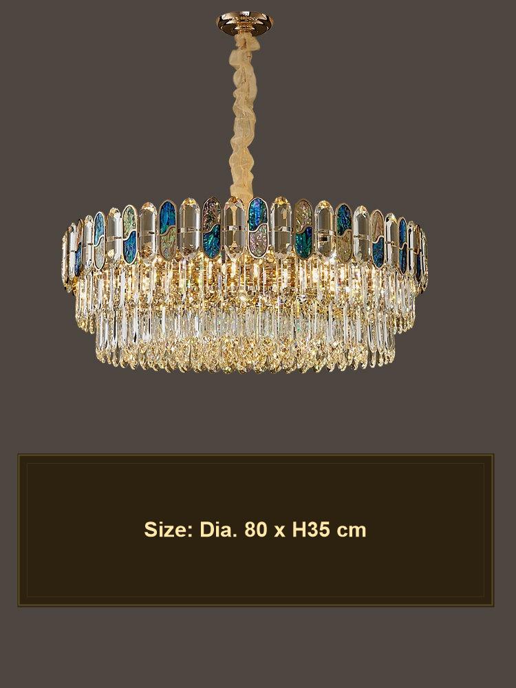 Round blue abalone glass crystal chandelier size D80 H35 cm