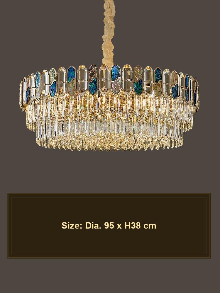 Round blue abalone glass crystal chandelier size D95 H38 cm
