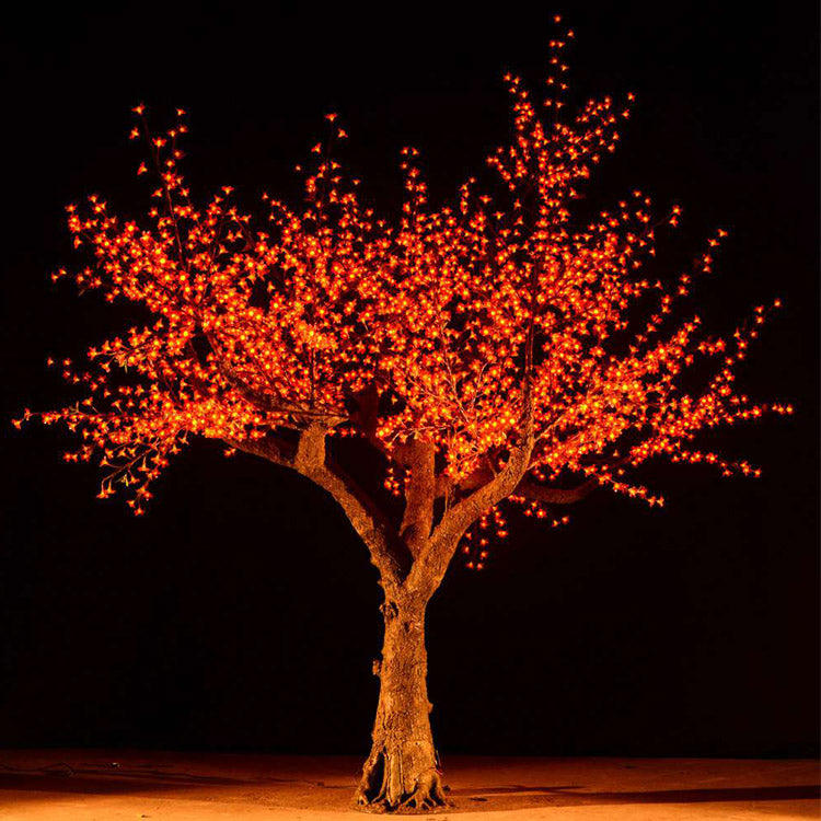 Simulated tree trunk detail with resin coating on stainless steel pipe frame, outdoor LED tree