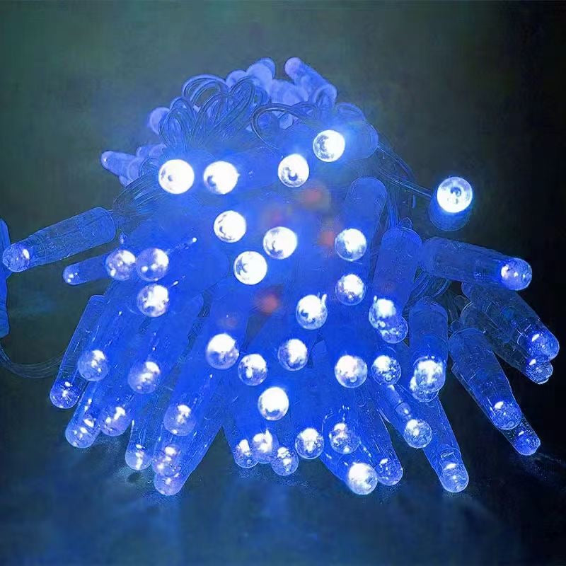 LED string color sample for spiral curtain light sculpture - blue lighting option