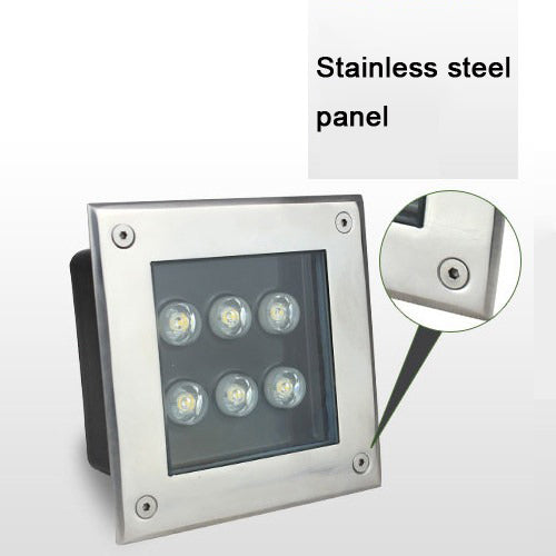 Square LED underground light with stainless steel panel and glass lens