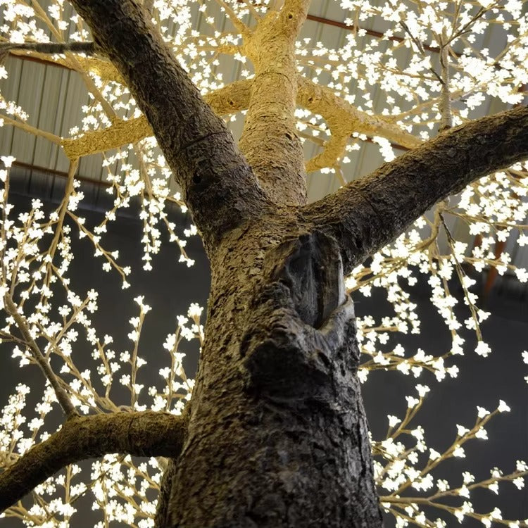 Super high simulation cherry blossom tree trunk detail with warm white LED flowers