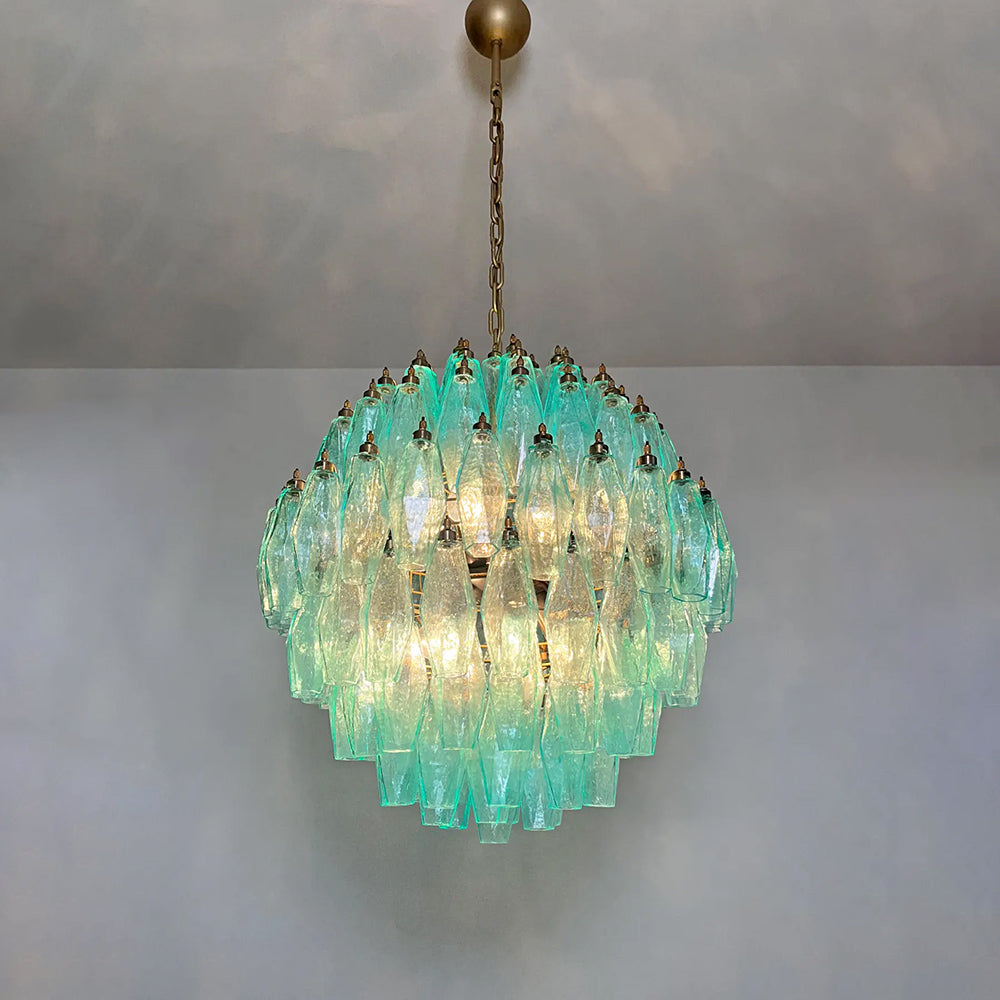 Italian turquoise glass poliedri chandelier with spherical design