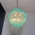 Turquoise Murano style poliedri chandelier hanging in luxury interior