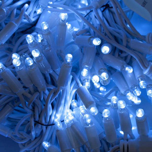 White rubber wire LED string lights with white LEDs close up