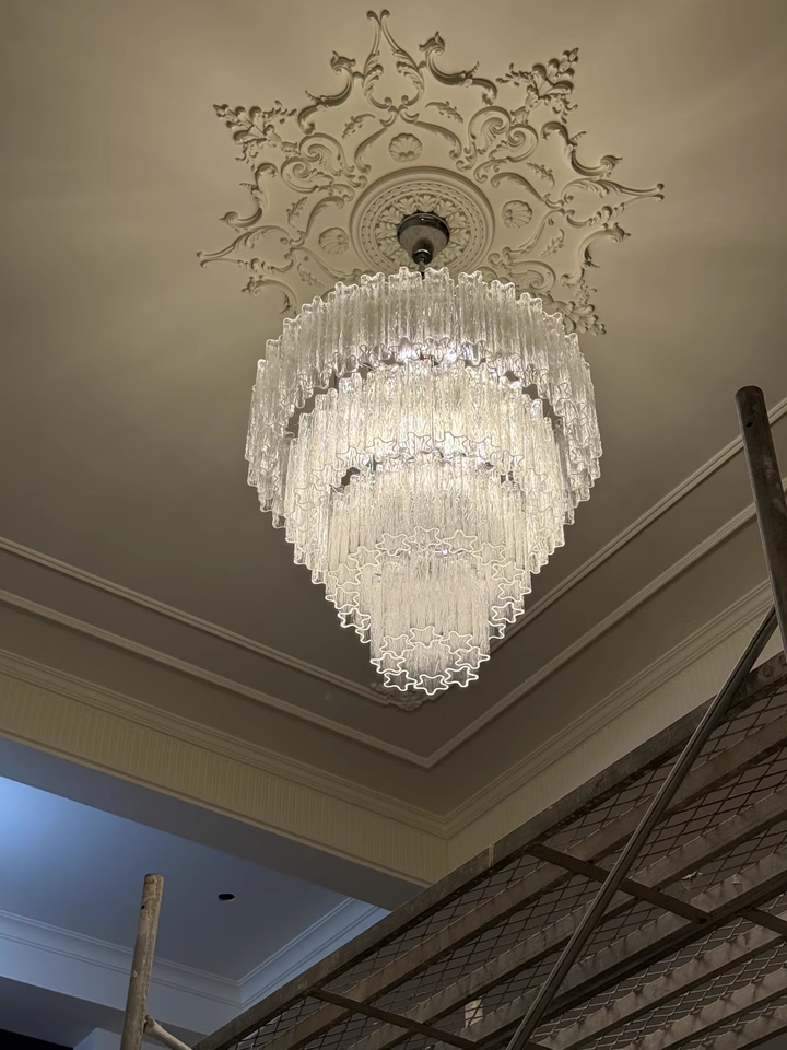 Vintage murano star tube glass chandelier white