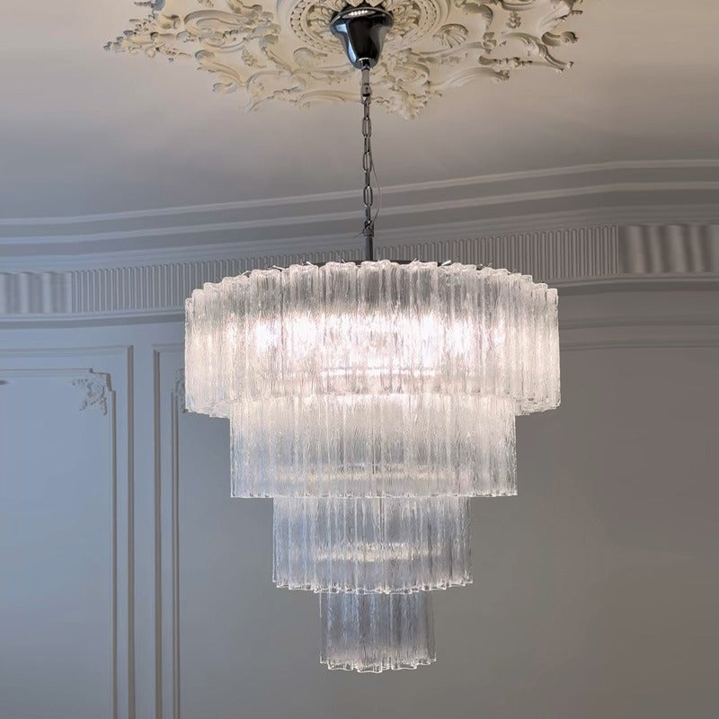 Vintage murano star tube glass chandelier white