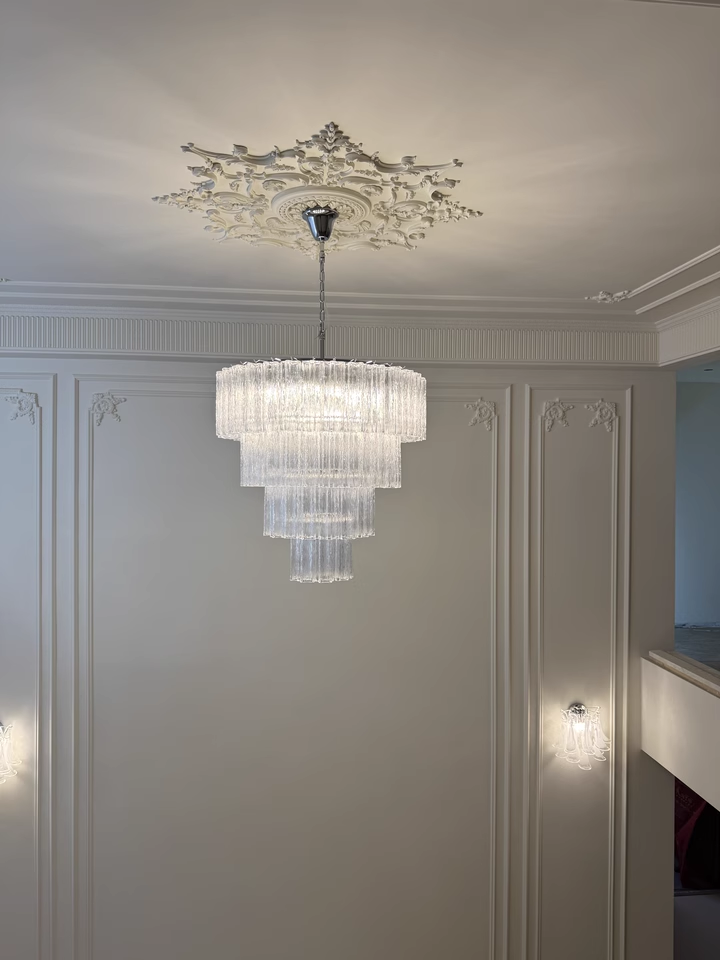 Vintage murano star tube glass chandelier white