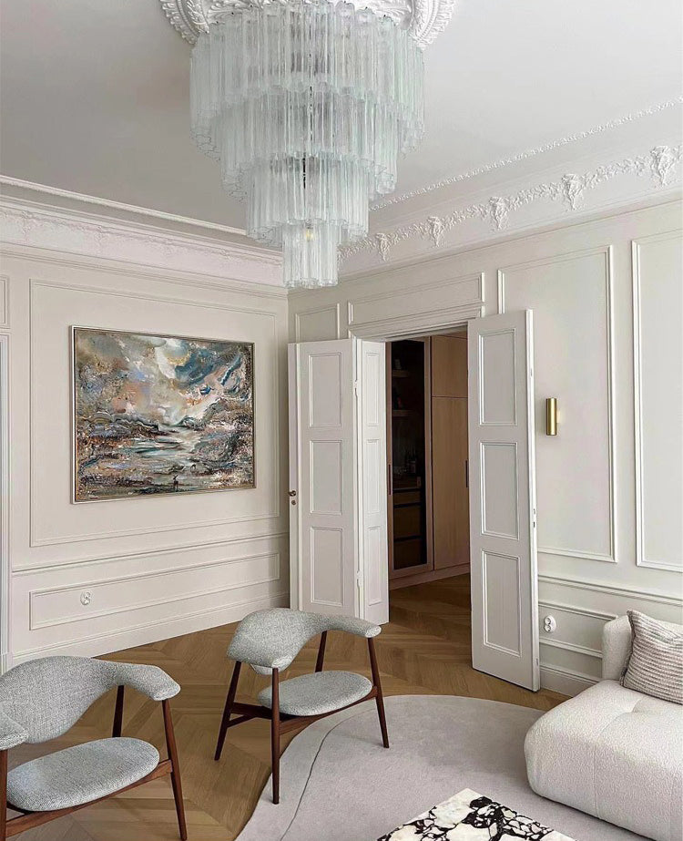 Vintage murano star tube glass chandelier white