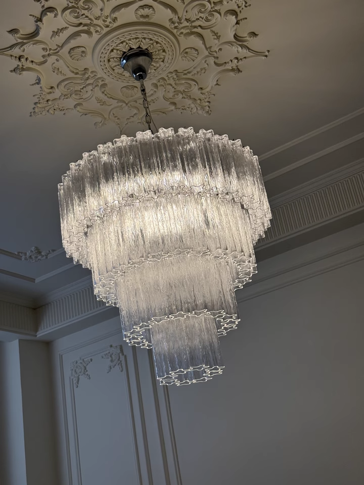 Vintage murano star tube glass chandelier white