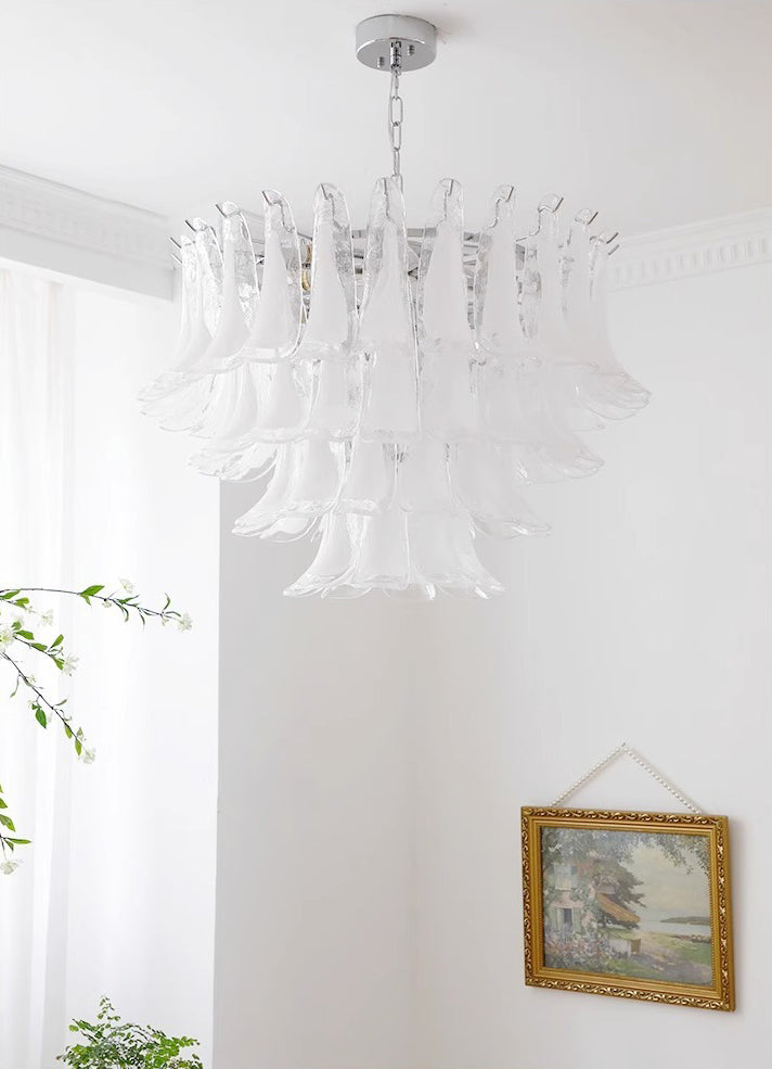 French vintage white jade glass chandelier