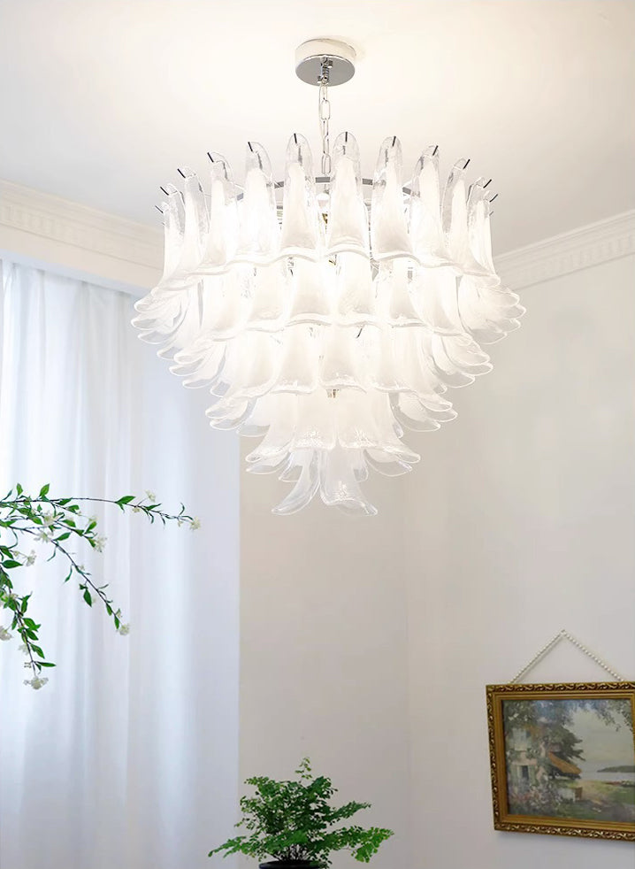 French vintage white jade glass chandelier