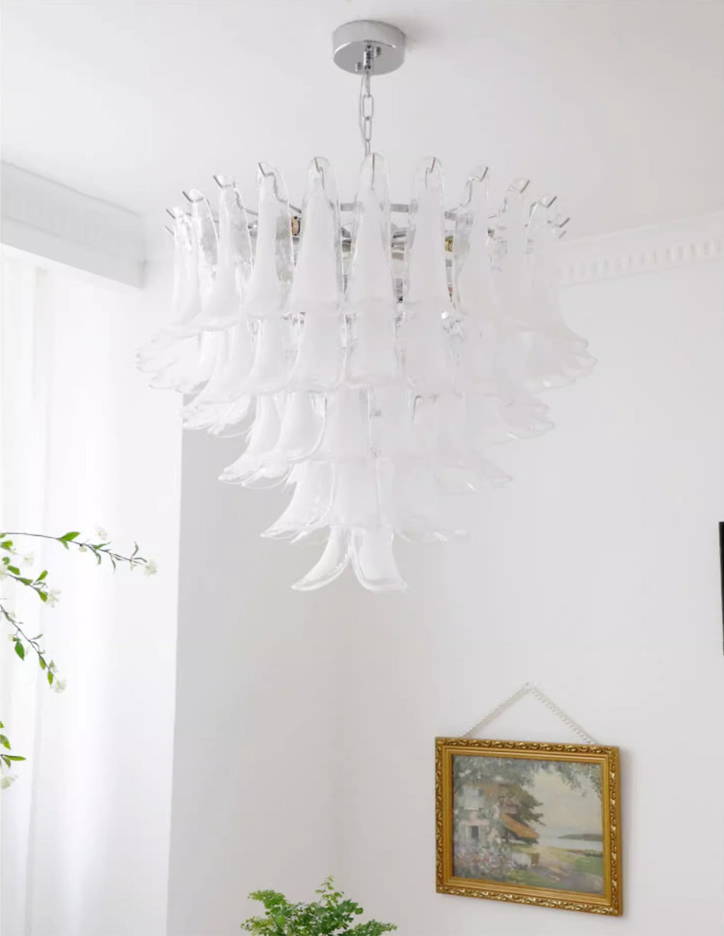 French vintage white jade glass chandelier