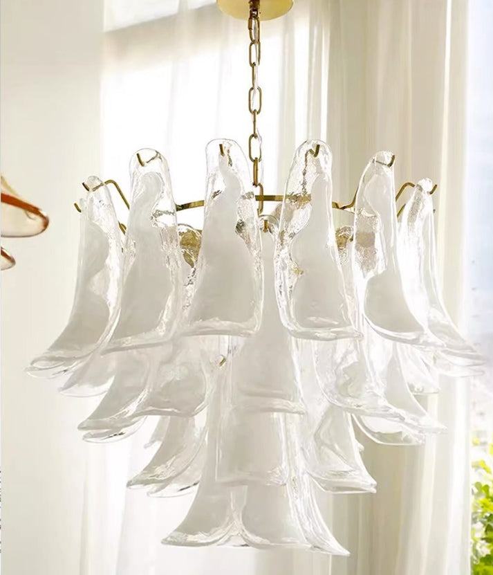 French vintage white jade glass chandelier