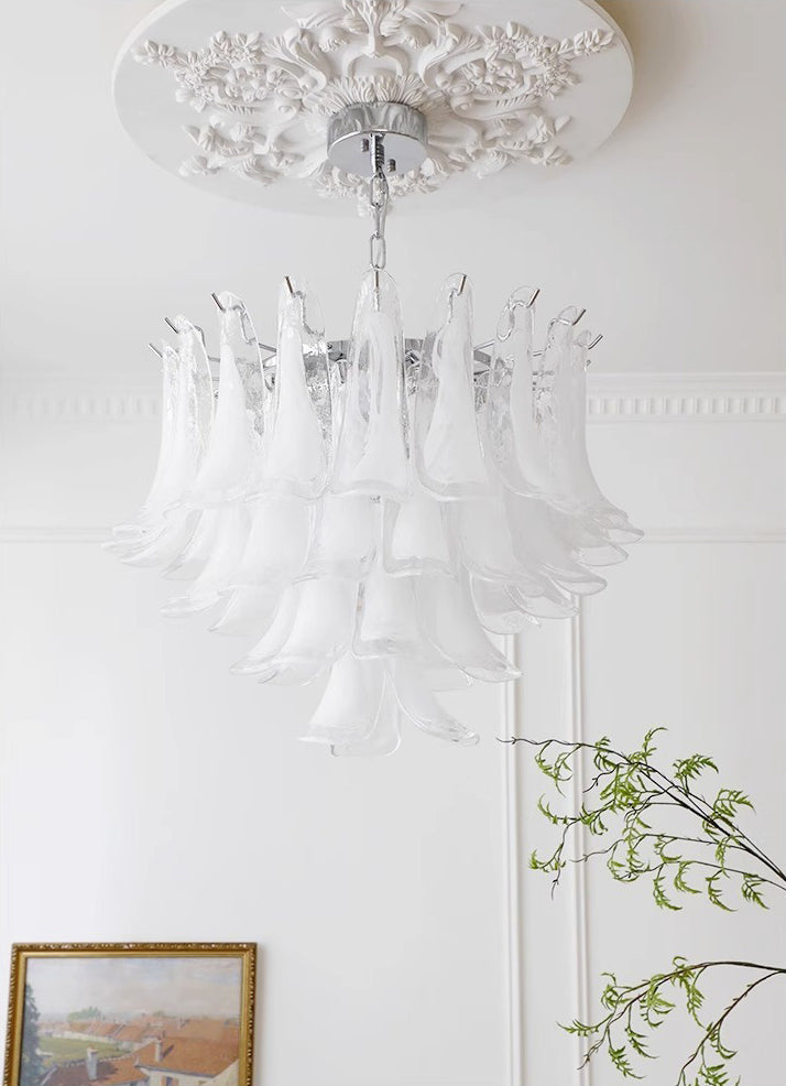 French vintage white jade glass chandelier